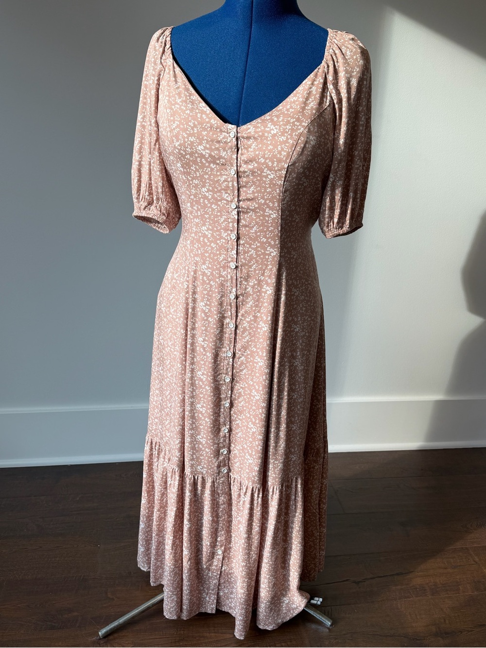 Baltic Born Mathilda Beige and Off-White Floral Button-Front Maxi Dress